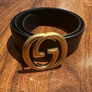 Gucci Black Belt with Gold GG Buckle